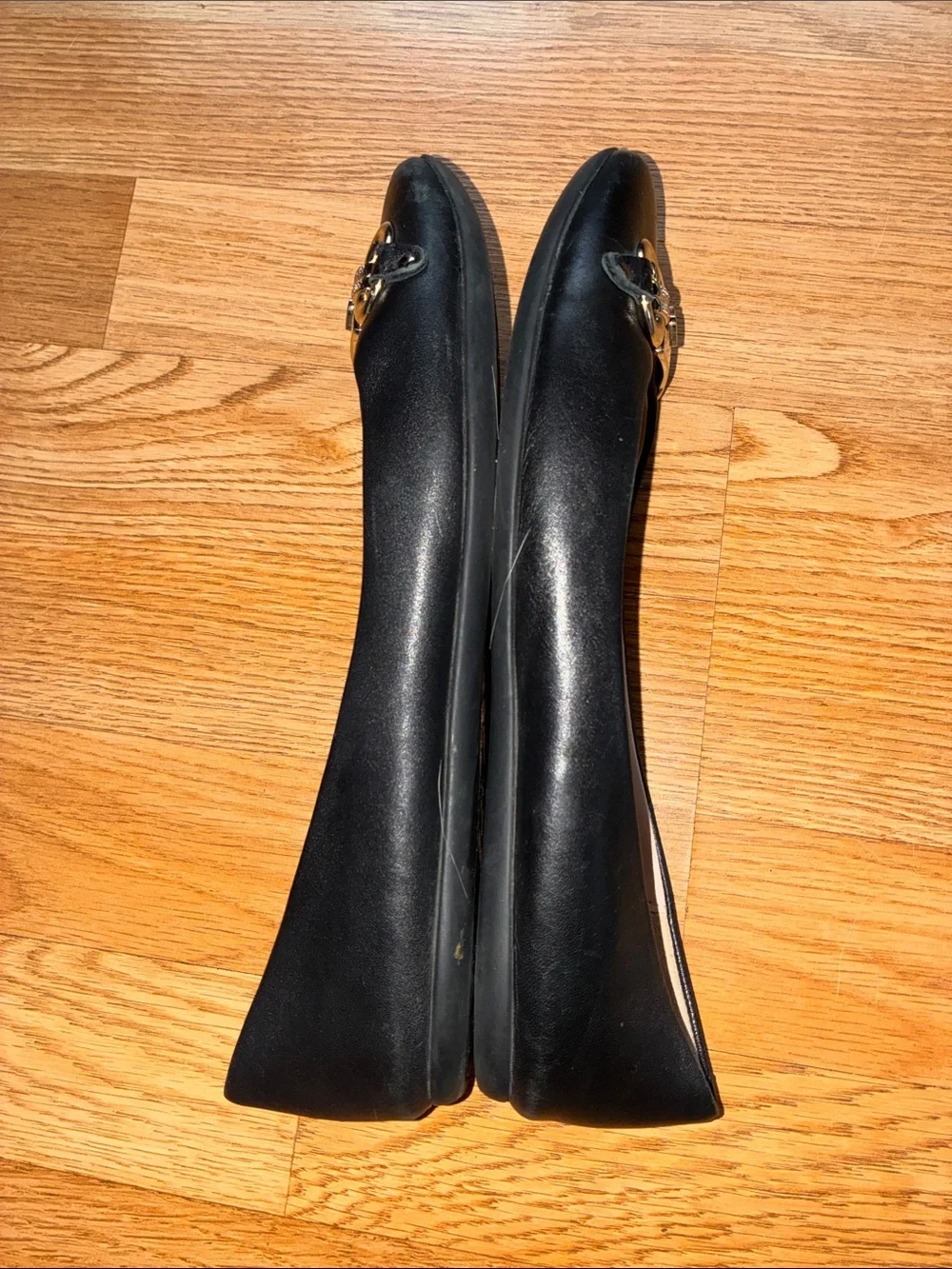 kate spade Black Leather Flats with Gold-Tone Horsebit